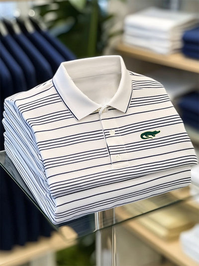 Men's Business Casual Striped Button Short Sleeve Polo Shirt High Quality