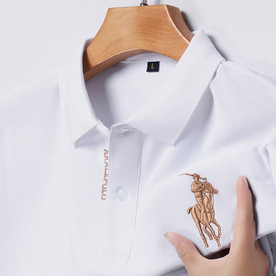 Men's Premium Cotton Polo Shirt with Embroidered Equine Emblem - Classic Fit